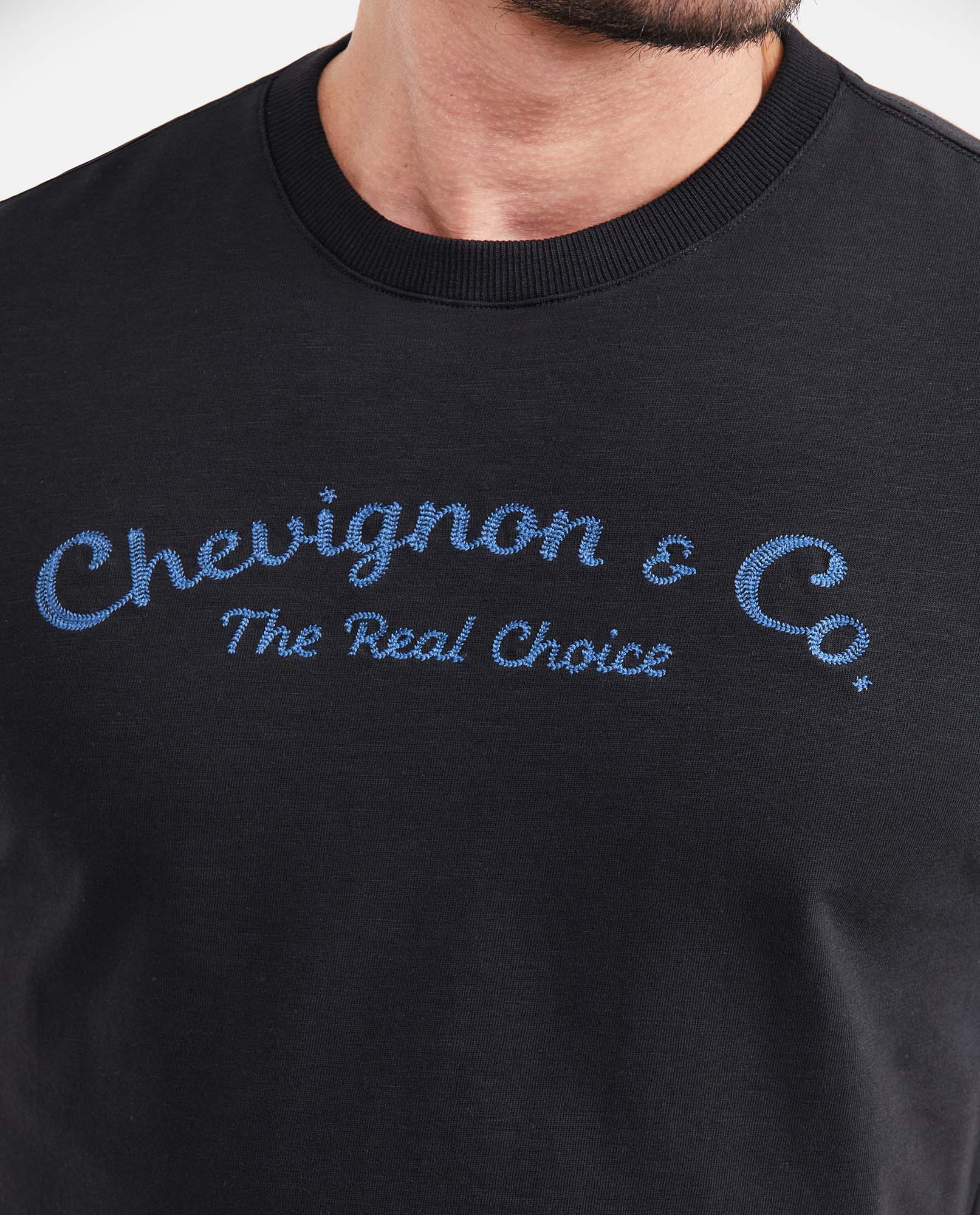 Men's Slim Fit T-Shirt Front Embroidery Ribbed Neck Cotton Stretch - 2