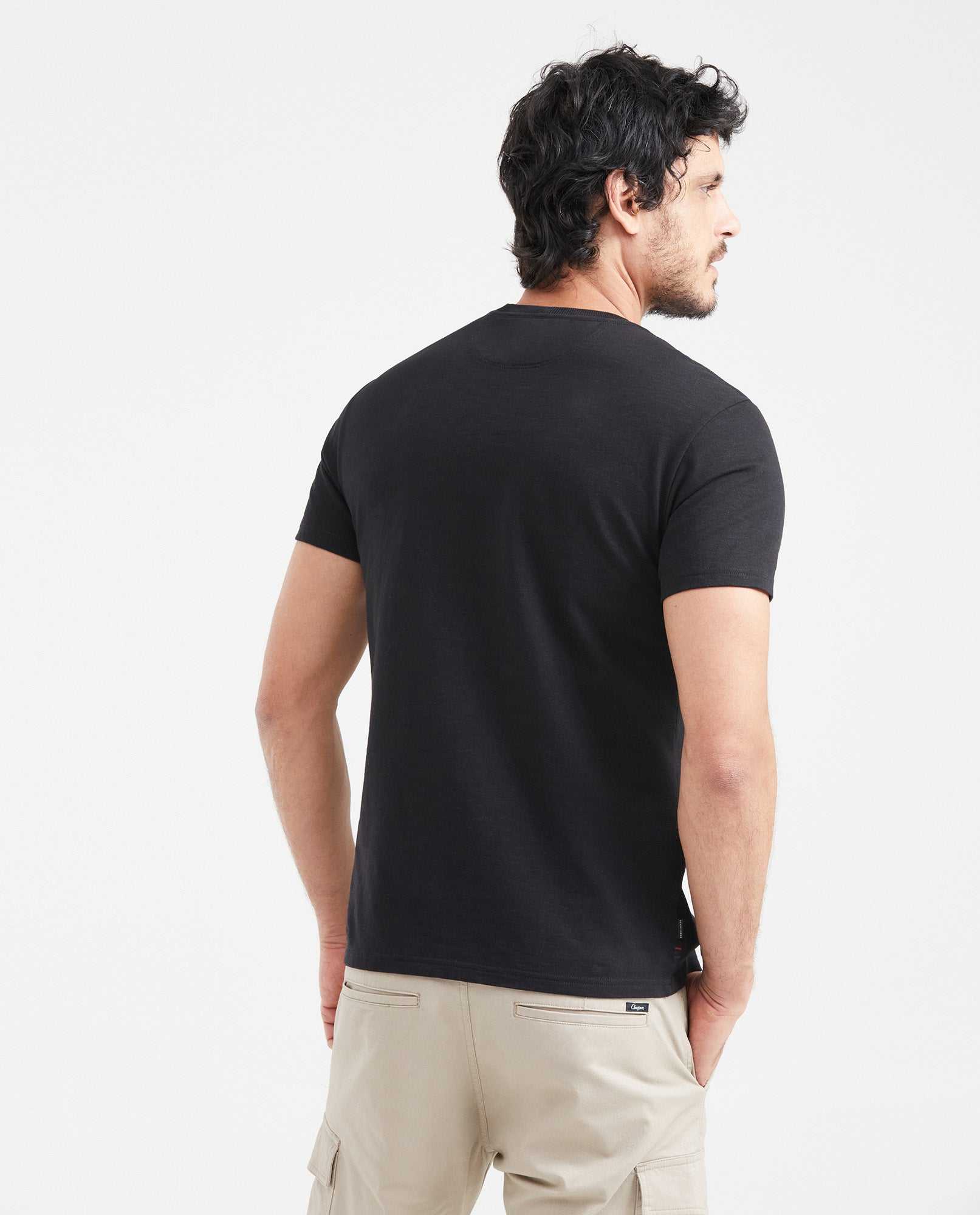 Men's Slim Fit T-Shirt Front Embroidery Ribbed Neck Cotton Stretch - 3