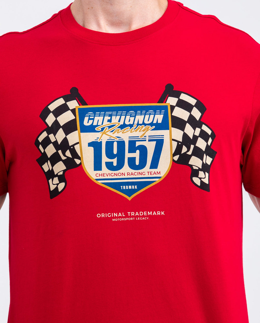 Men's Slim Fit Racing T-Shirt Racing Flags Graphic Red Shoulder Details 100% Cotton - 3