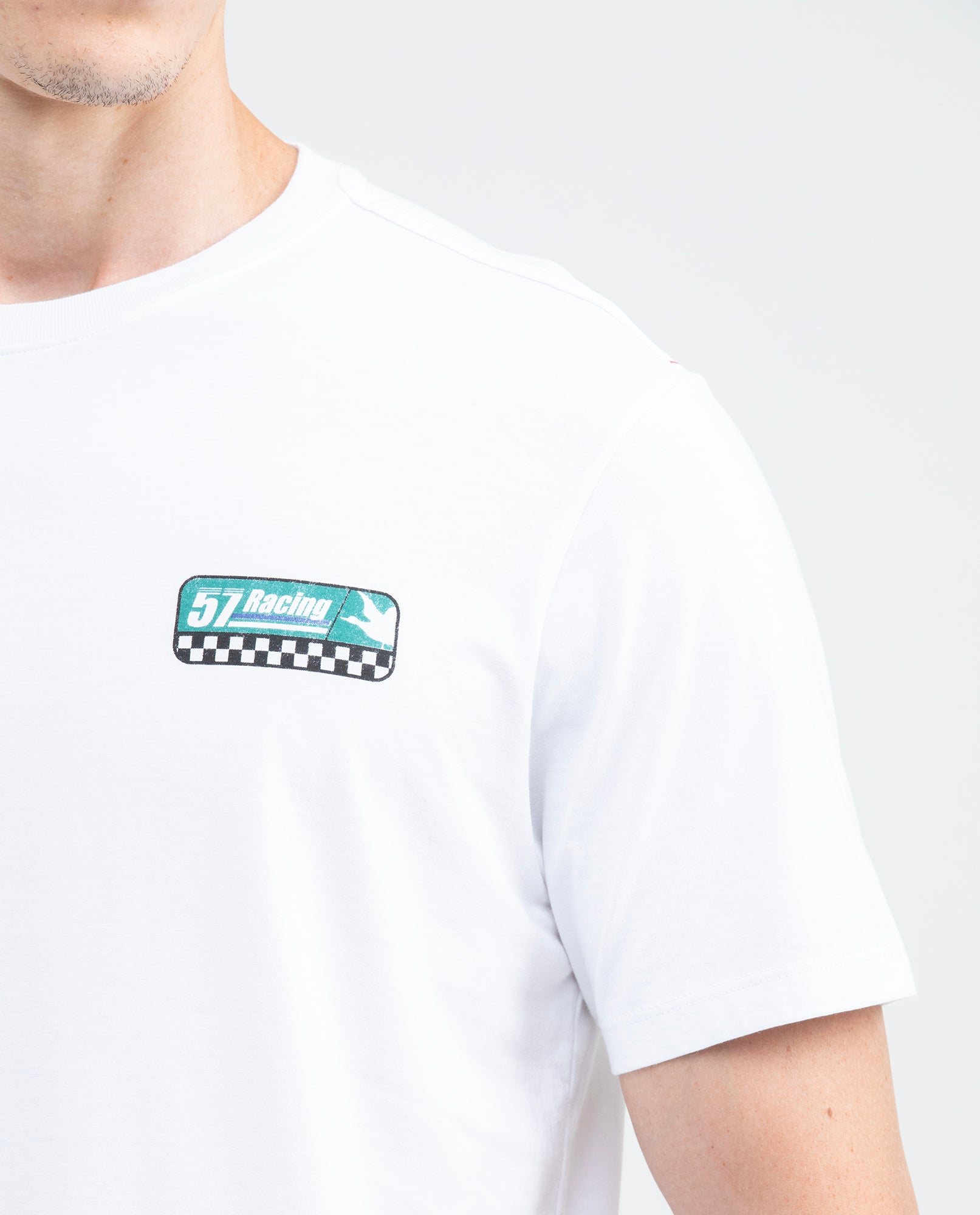 Men's Classic Fit Racing T-Shirt Front-Back Graphics Red Shoulder Details 100% Cotton - 3