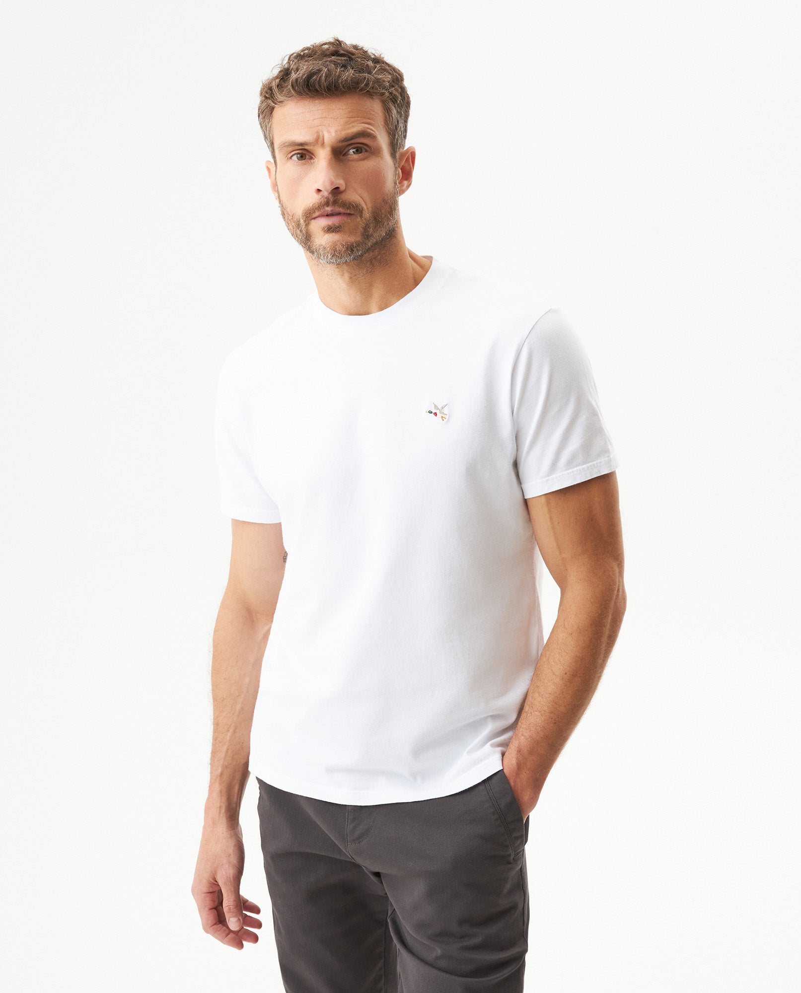 Men's Slim Fit Crew Neck T-shirt in Cotton Stretch Blend, Navigate - 2