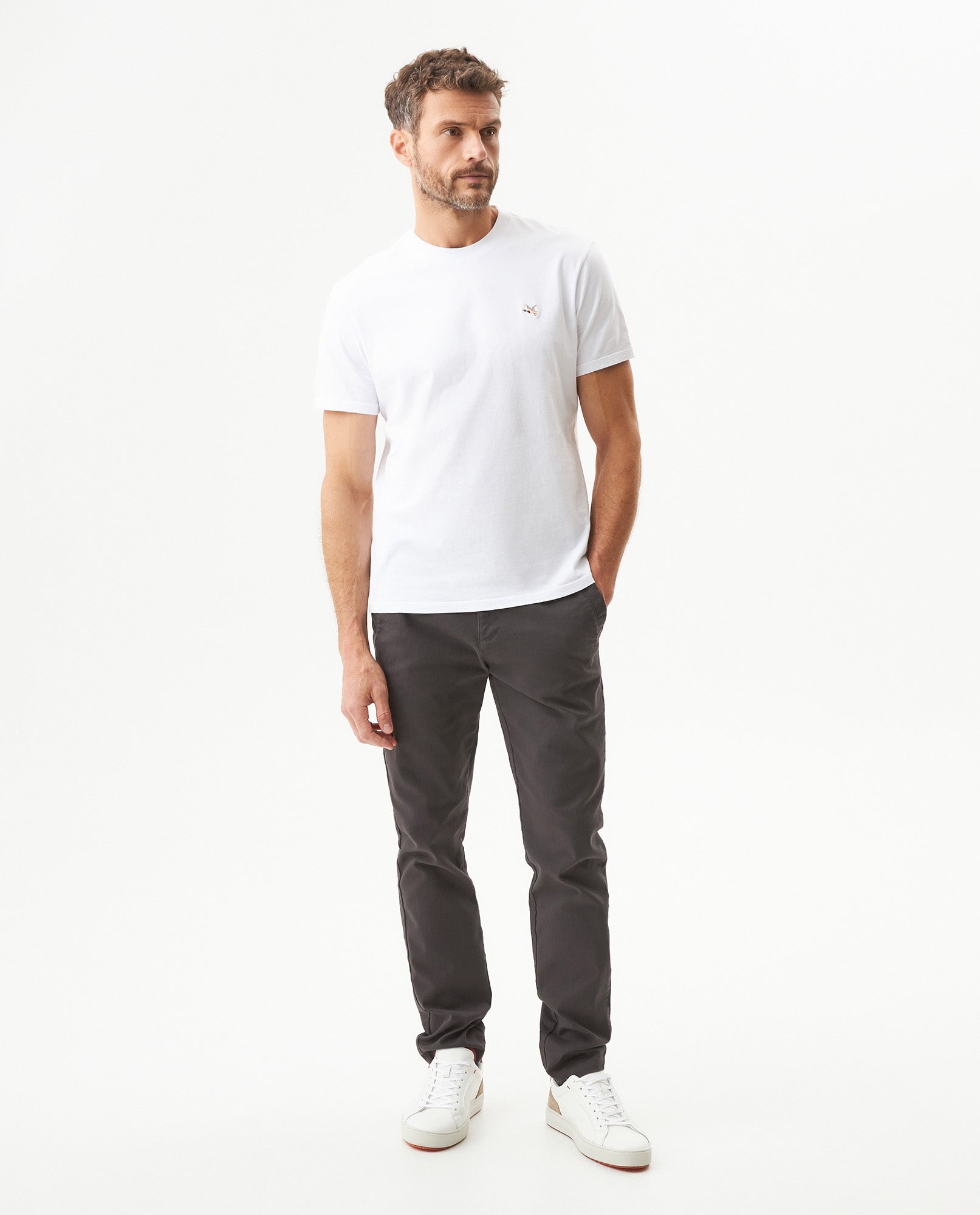 Men's Slim Fit Crew Neck T-shirt in Cotton Stretch Blend, Navigate - 4