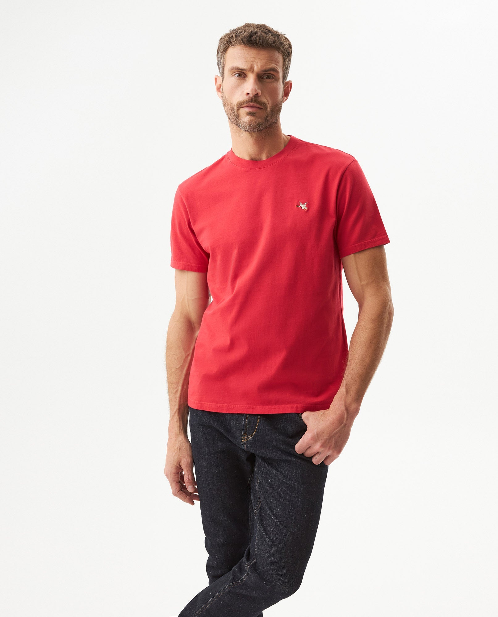 Men's Slim Fit Crew Neck T-shirt in Cotton Stretch Blend, Navigate - 2