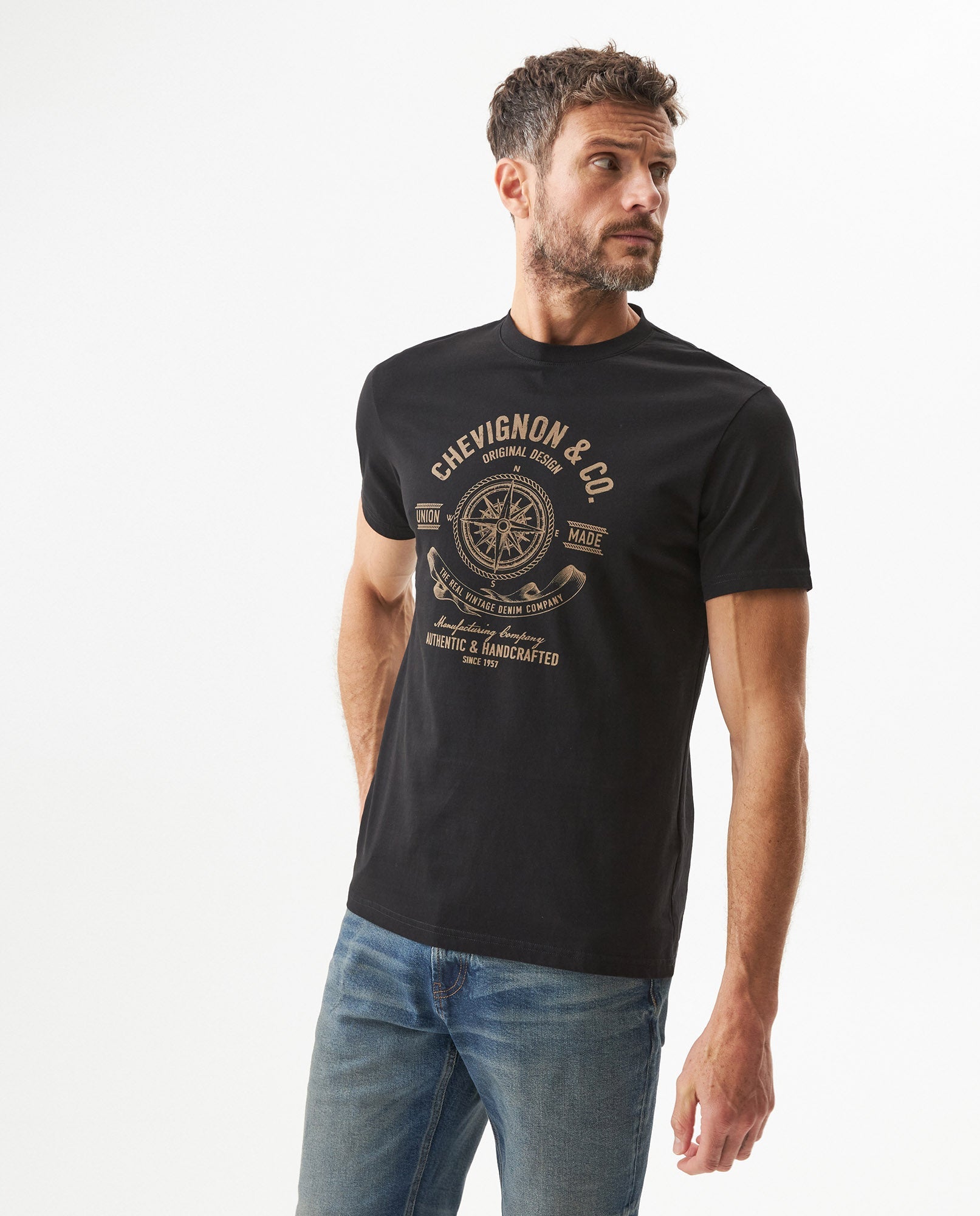 Men's Graphic Slim Fit T-shirt in Cotton, Harbor - 2