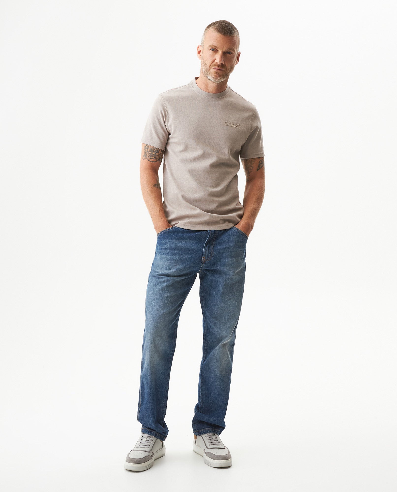 Men's Textured Slim Fit T-shirt in Cotton-Polyester Blend, Dockside - 3