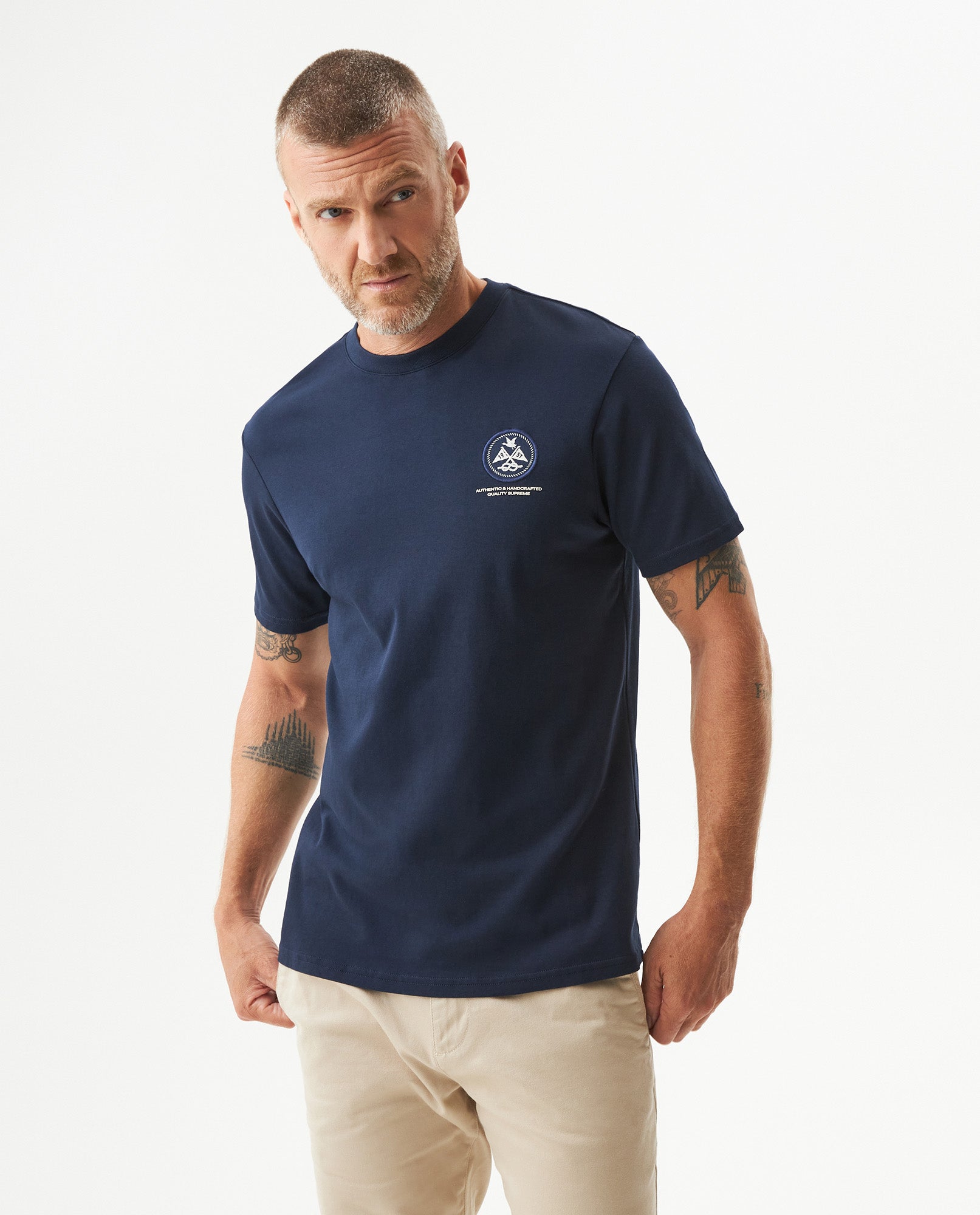 Men's Slim Fit Short Sleeve T-shirt in Cotton, Sailor - 2