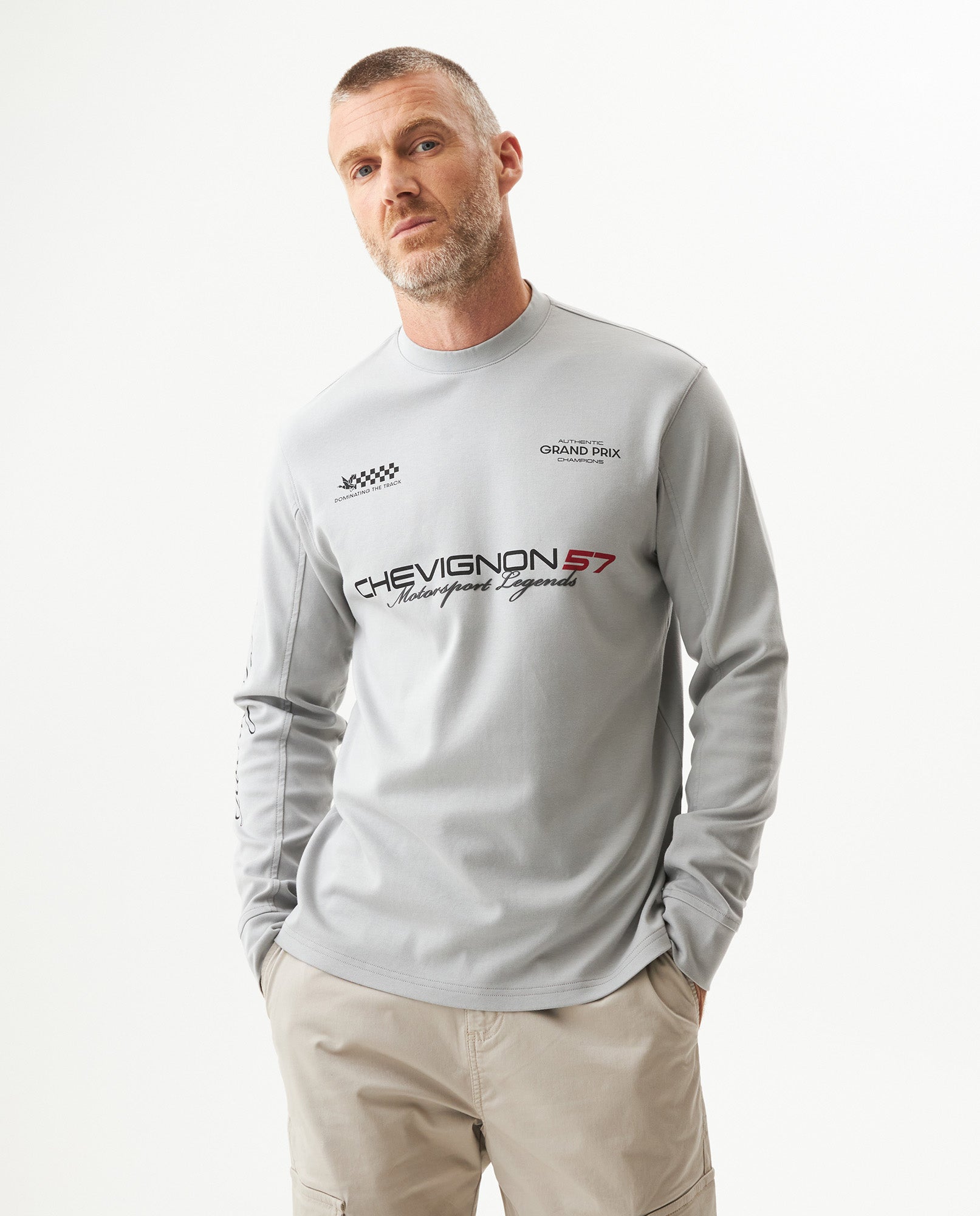 Men's Racing Long Sleeve Regular Fit T-shirt in Cotton, Compass - 1