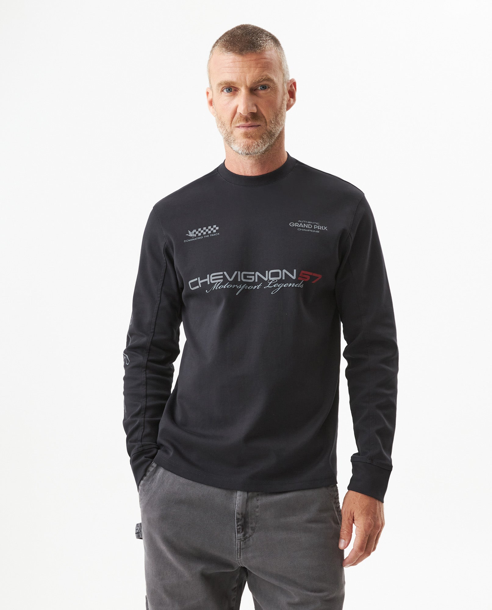 Men's Racing Long Sleeve Regular Fit T-shirt in Cotton, Compass - 1