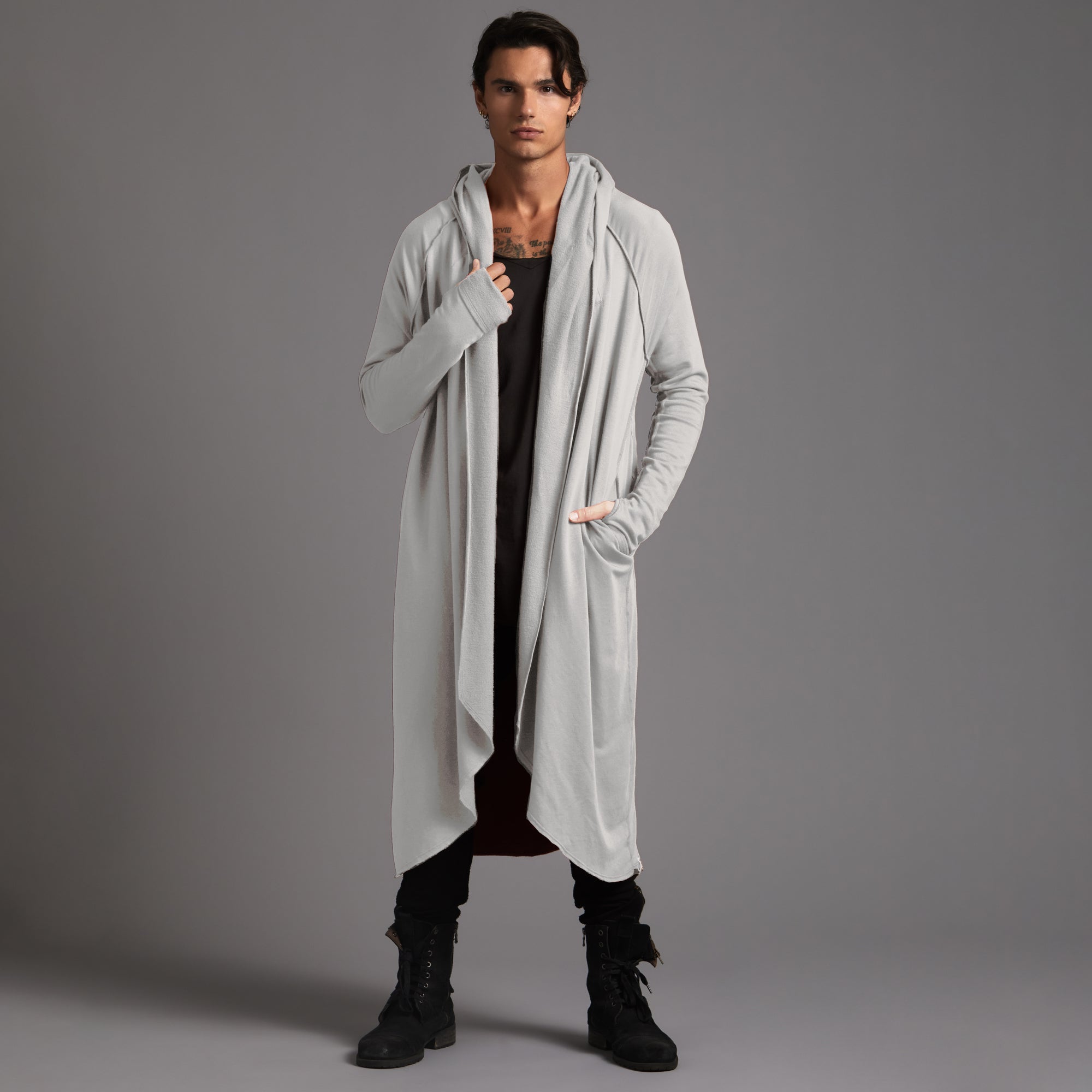 Male modeling silver kairos duster