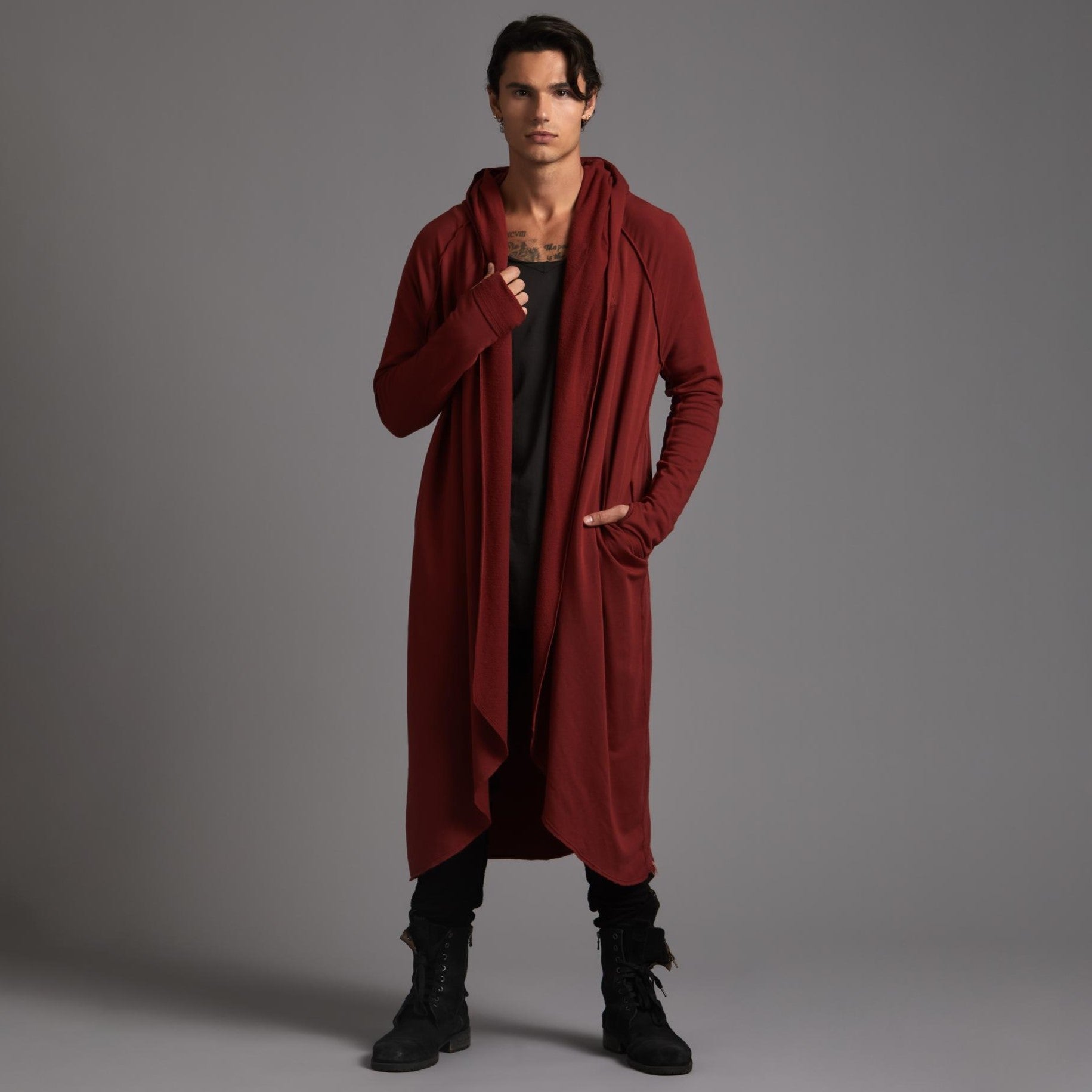 Male modeling red kairos duster