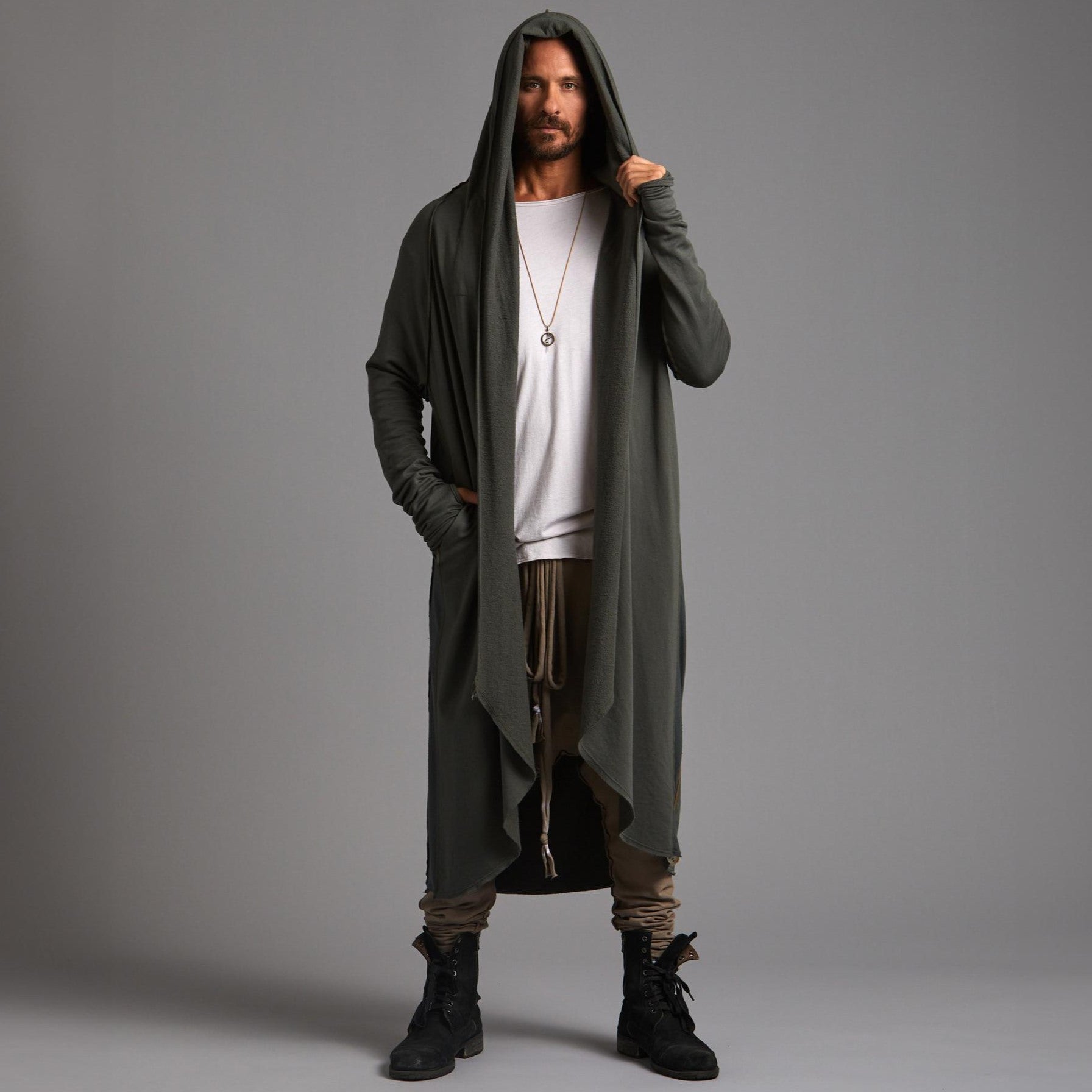 Male modeling green kairos duster