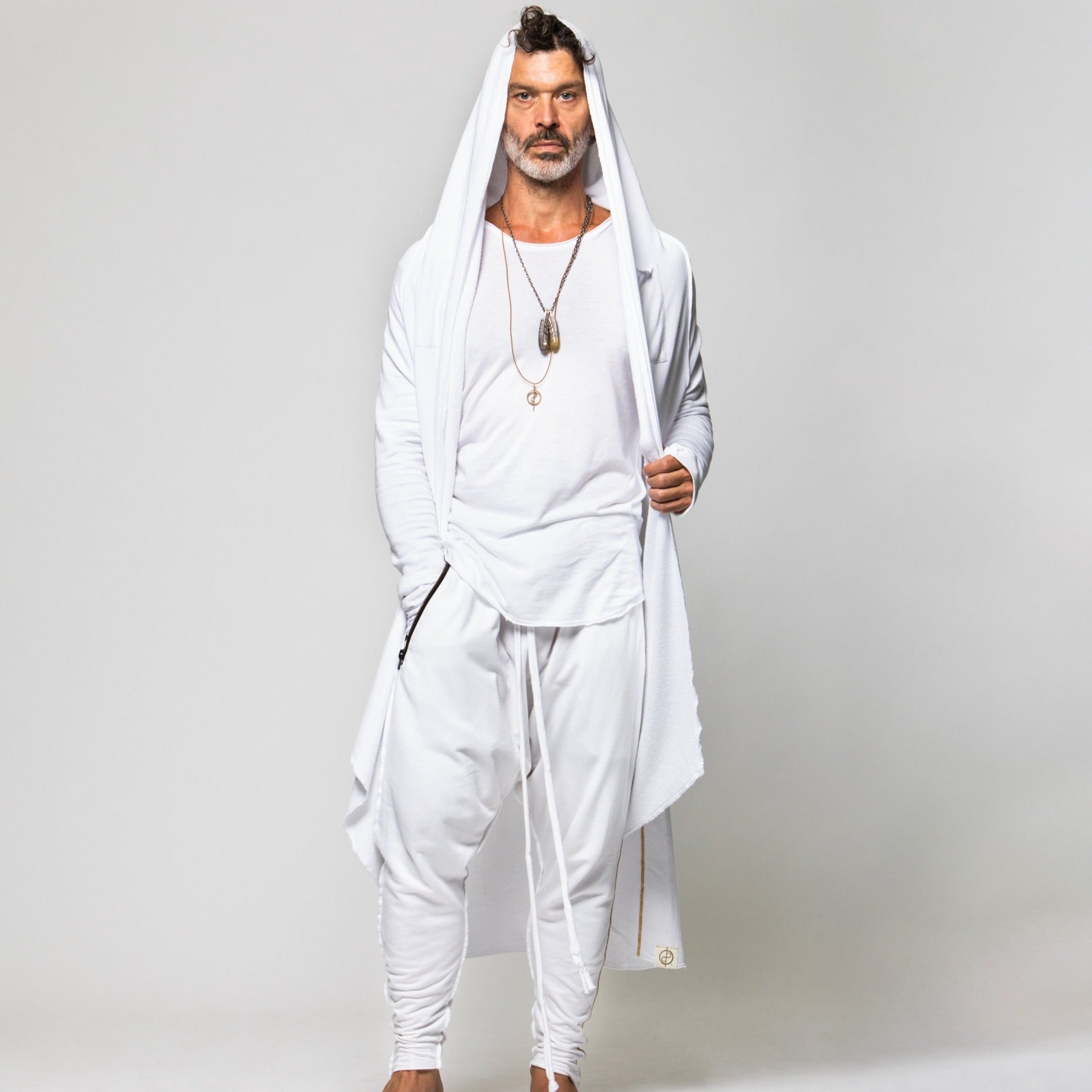 Male modeling white kairos duster