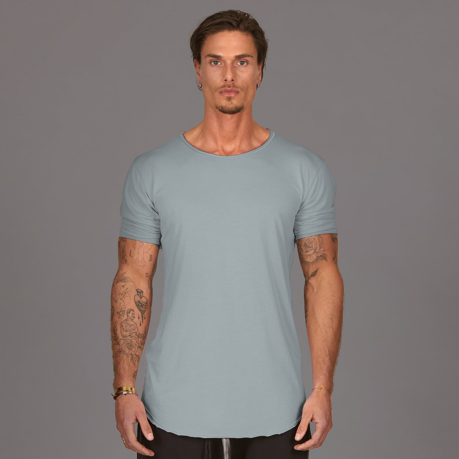 Male modeling agave crew neck shirt